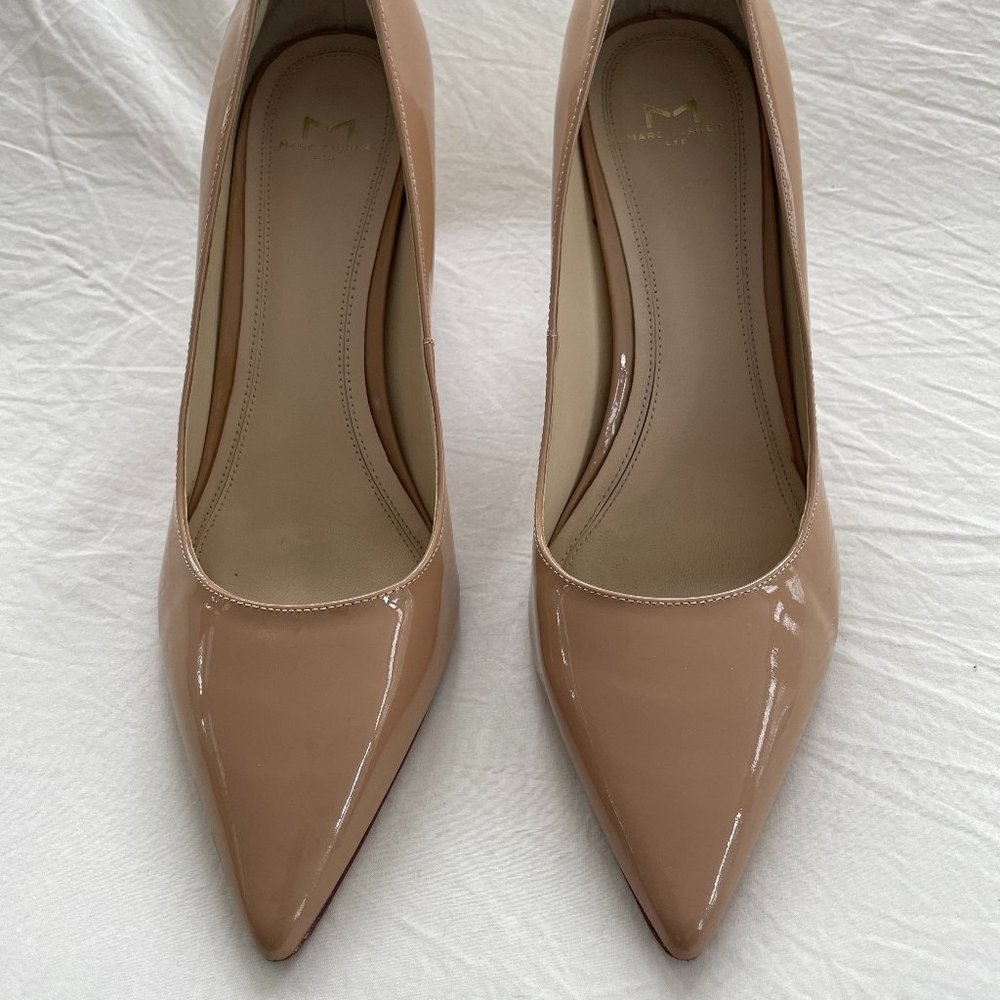 Marc Fisher LTD Zala Block Heel Pump, Nude Patent Leather, Size 8.5